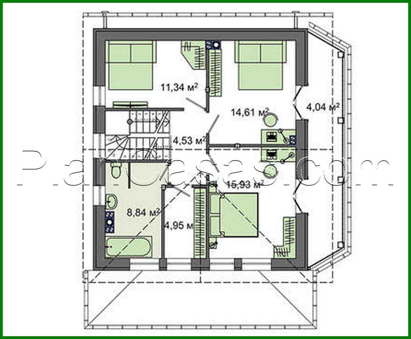 Galería de visualizaciones - Proyecto de una casa blanca como la nieve de dos plantas con columnas y balcones con un área total de 133 m²