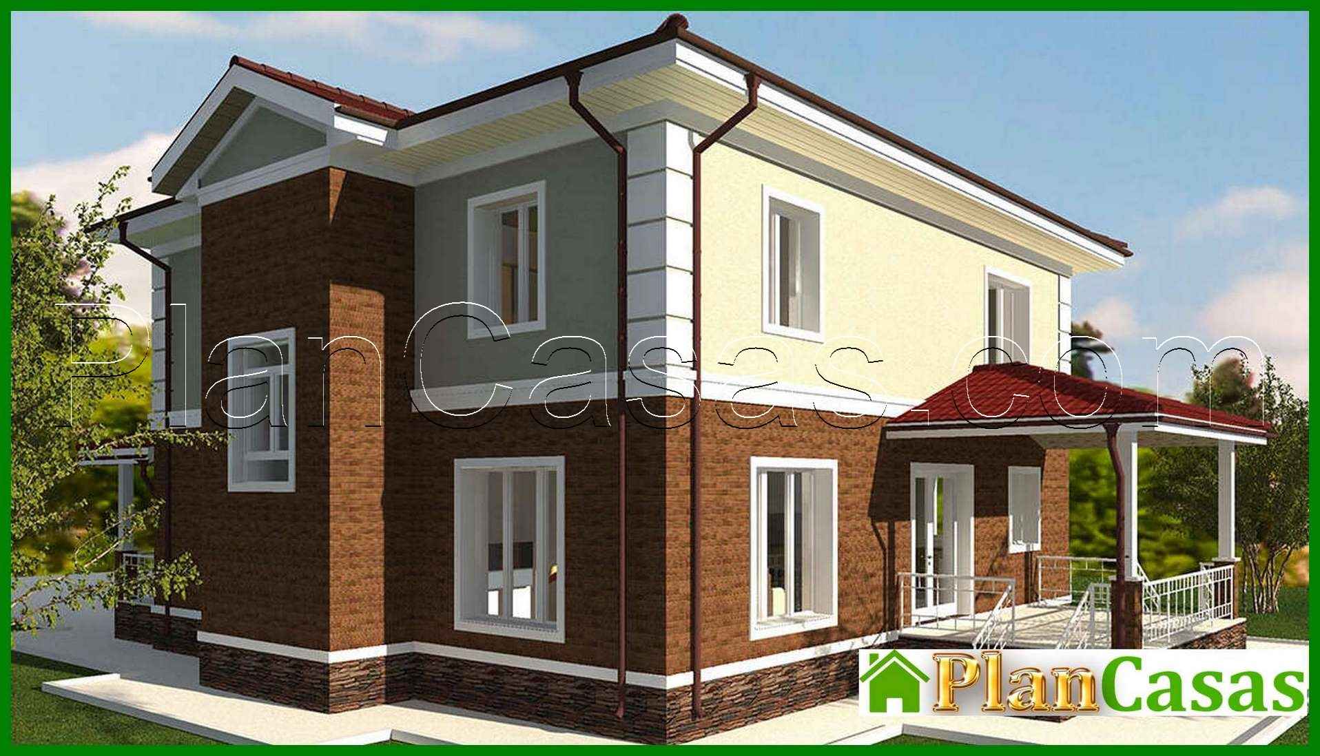 Galería de visualizaciones - Plano de una mansión de dos plantas de 262 m² con garaje para dos vehículos