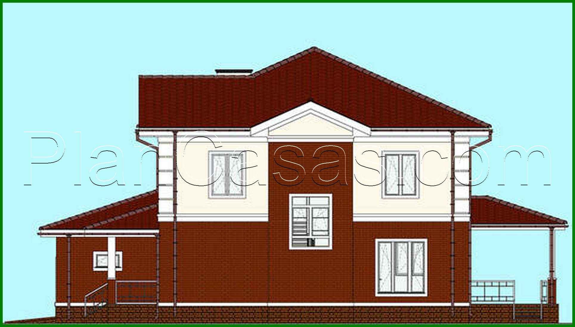 Galería de visualizaciones - Plano de una mansión de dos plantas de 262 m² con garaje para dos vehículos