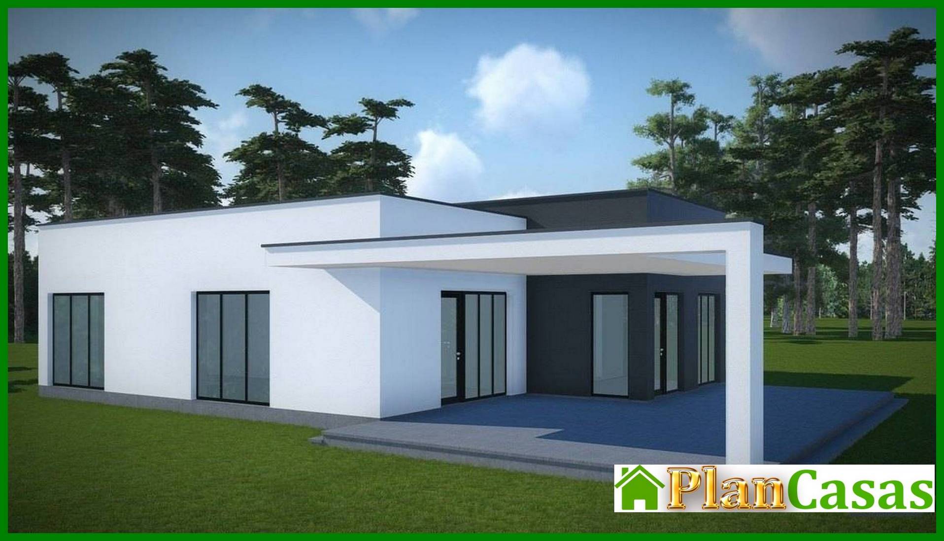 Visualization gallery - Architectural project of a one-story house with a flat roof