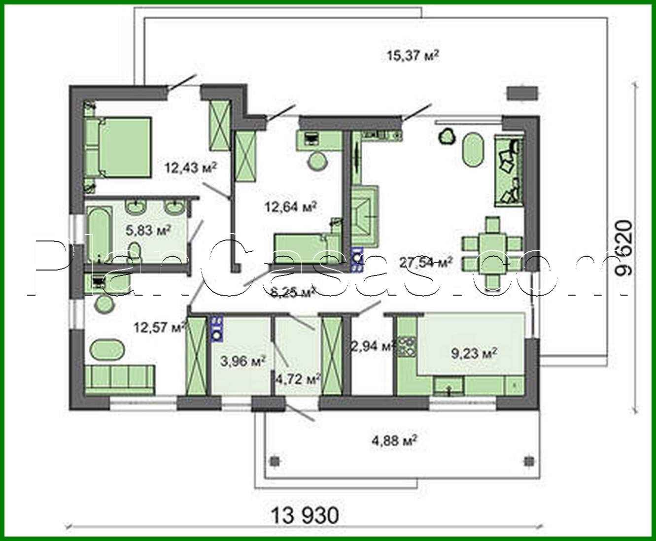 Visualization gallery - The project of a simple one-story cottage with an attic