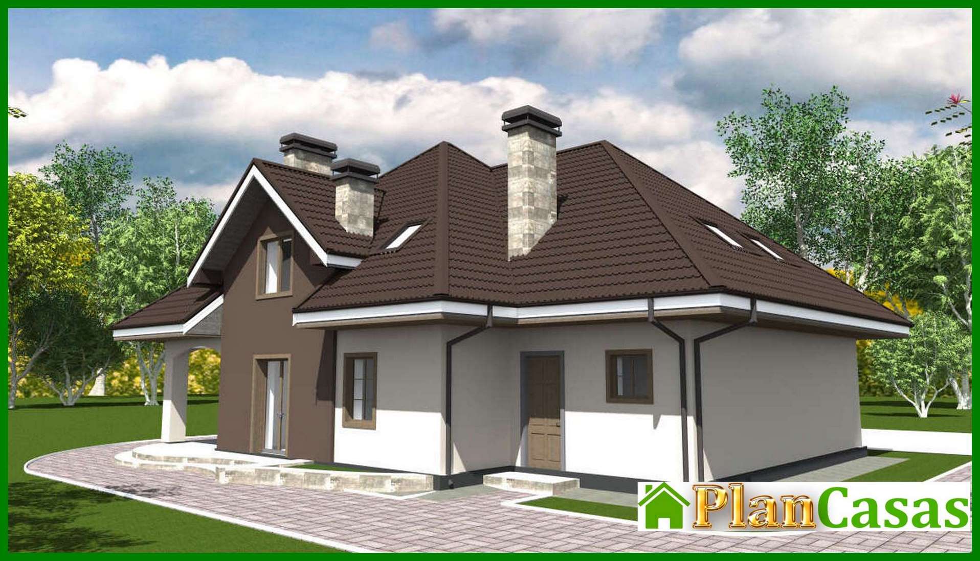 The project of a cottage with an attic and bay window with an area of 289 sq.m house plan