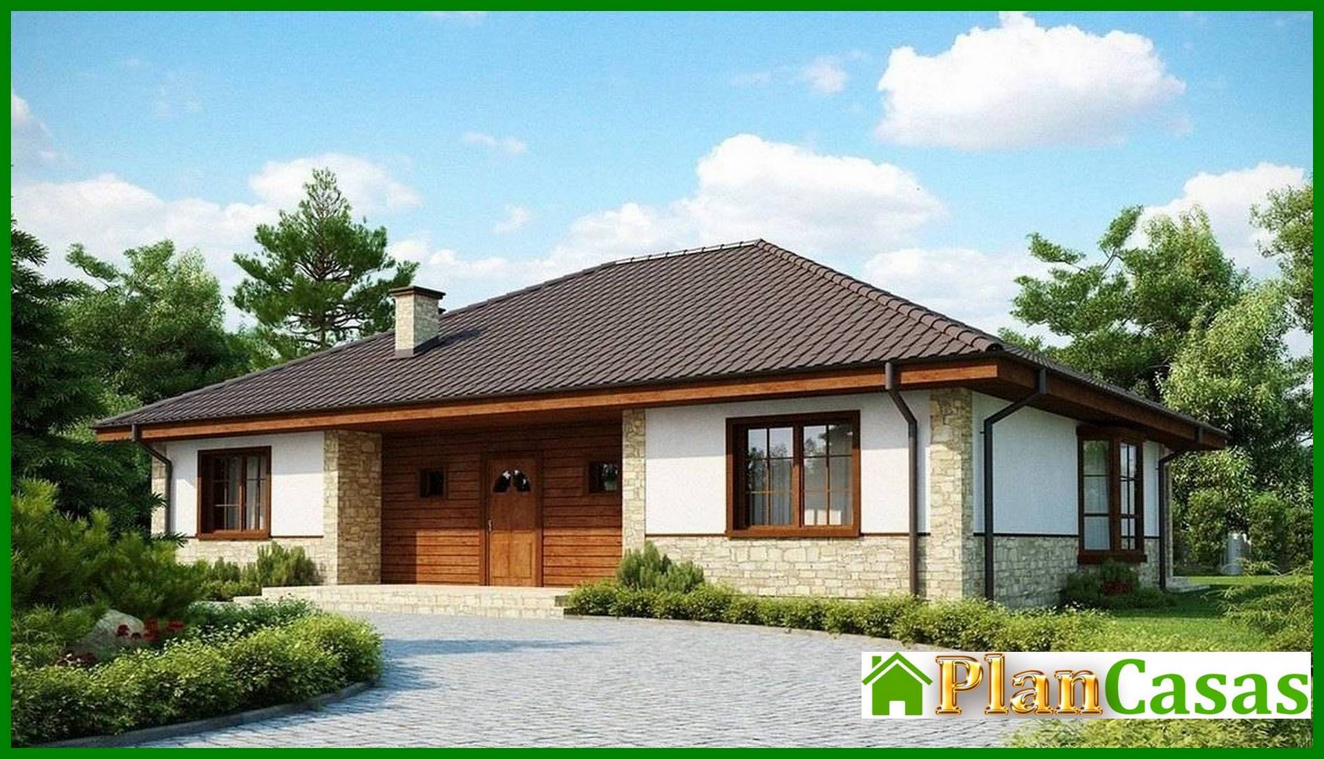 Visualization gallery - Project of a house with a multi-pitched roof, bay window and fireplace