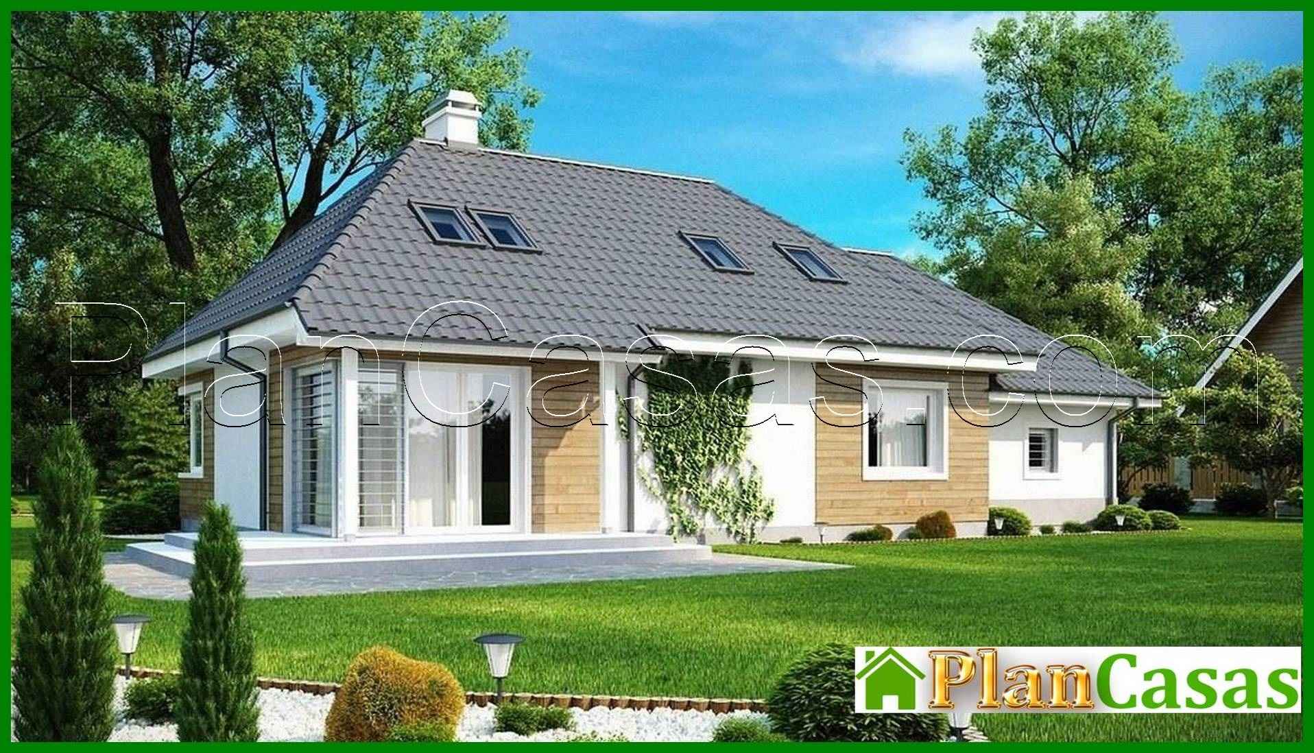 The project of a country cottage with a corner window in the kitchen house plan