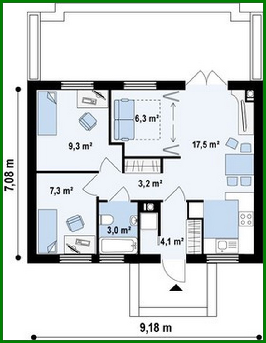 Visualization gallery - The project of a small one-story economical house with a gable roof