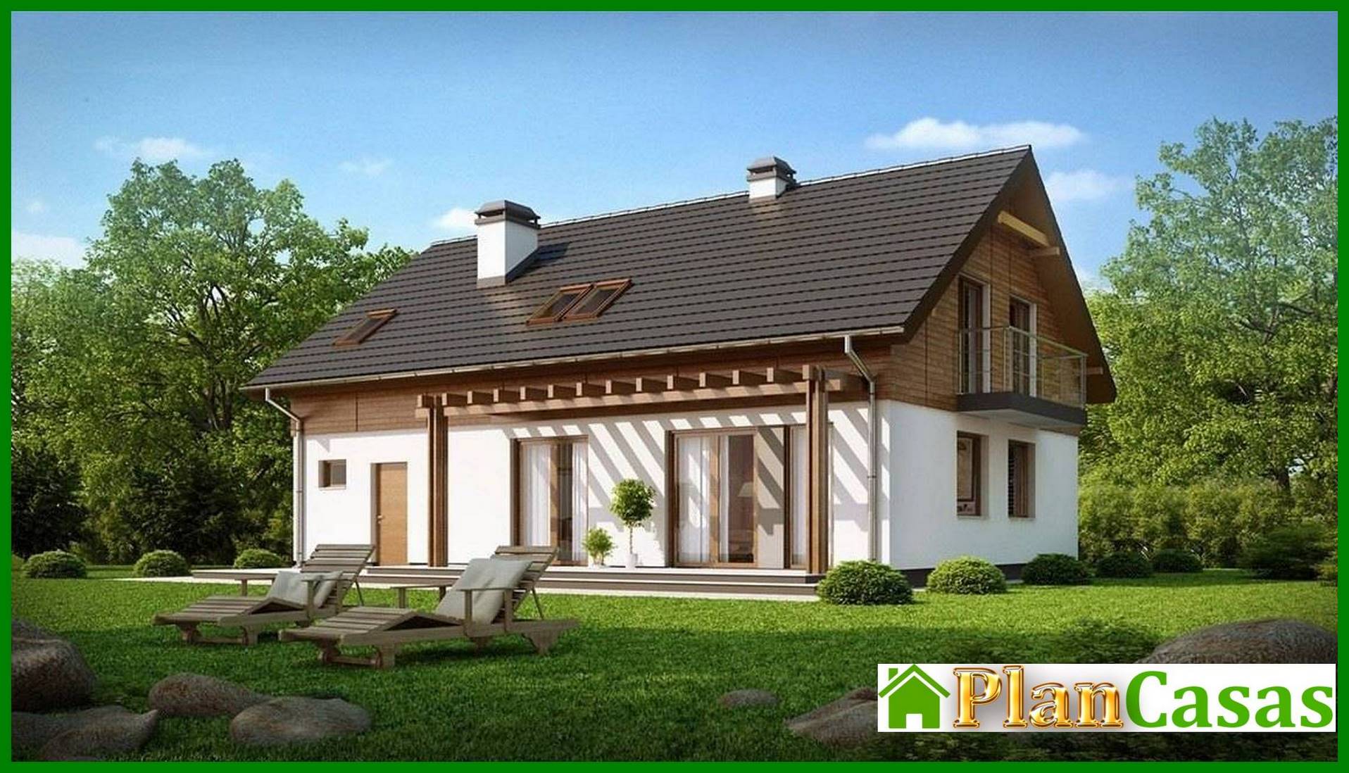 Project of a classic cottage with an elongated garage house plan