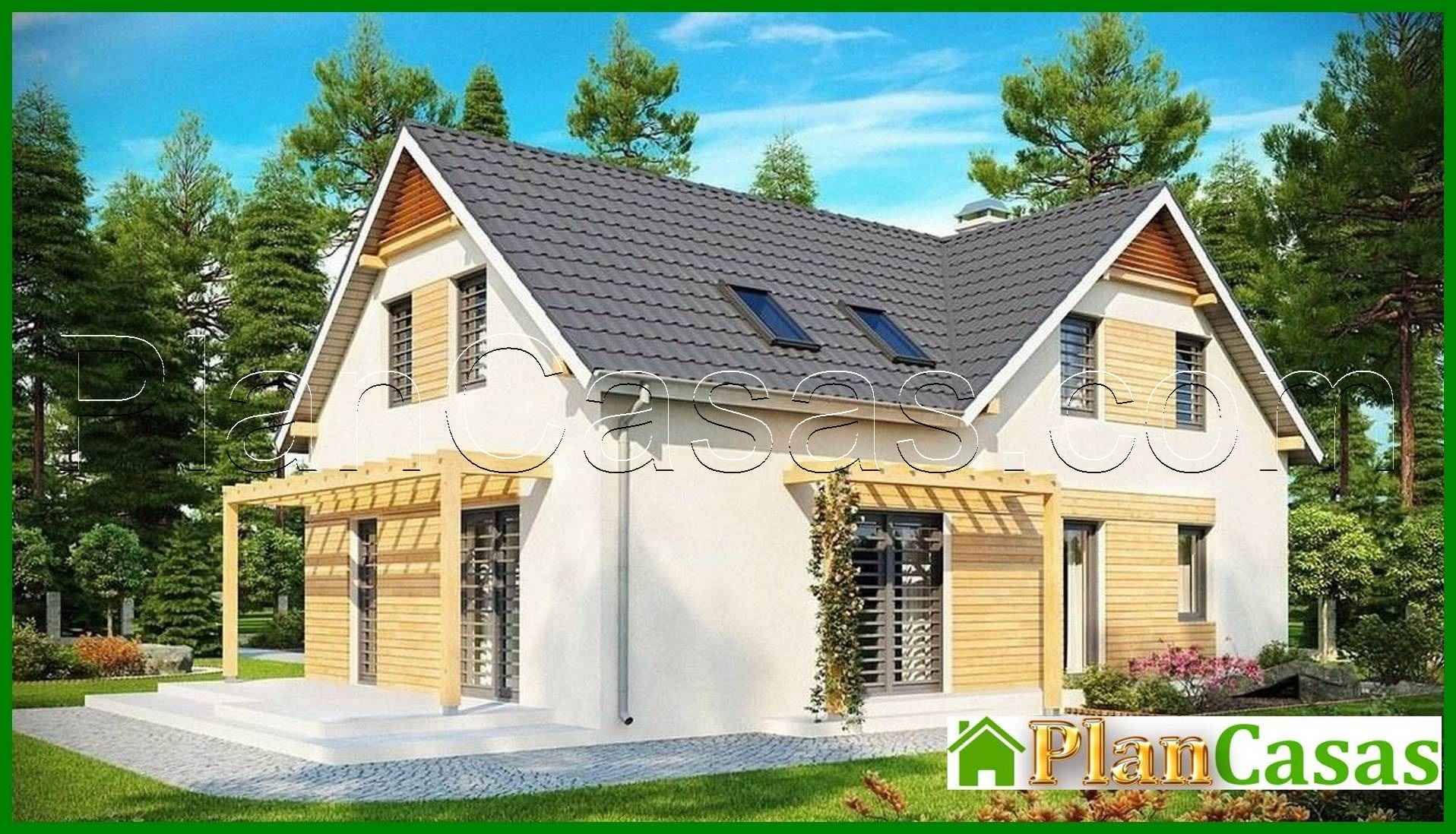 A project of a bright comfortable country cottage with an attic and a garage house plan