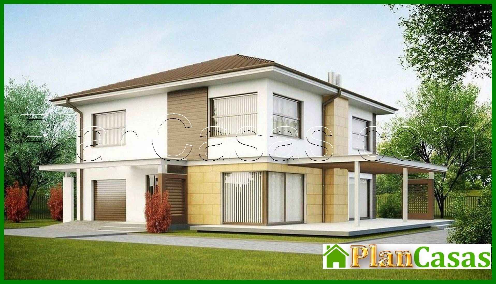 A project of a simple two-story house with a built-in garage house plan