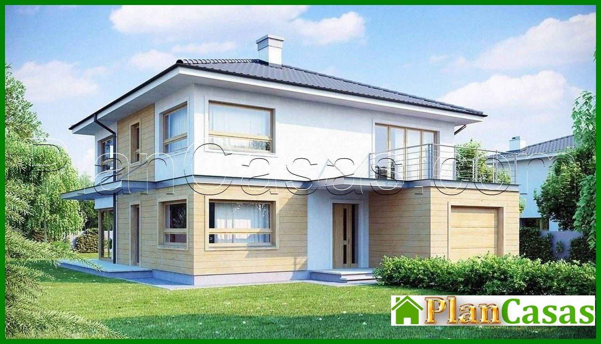 The project of a two-story house with an extended garage for two cars house plan