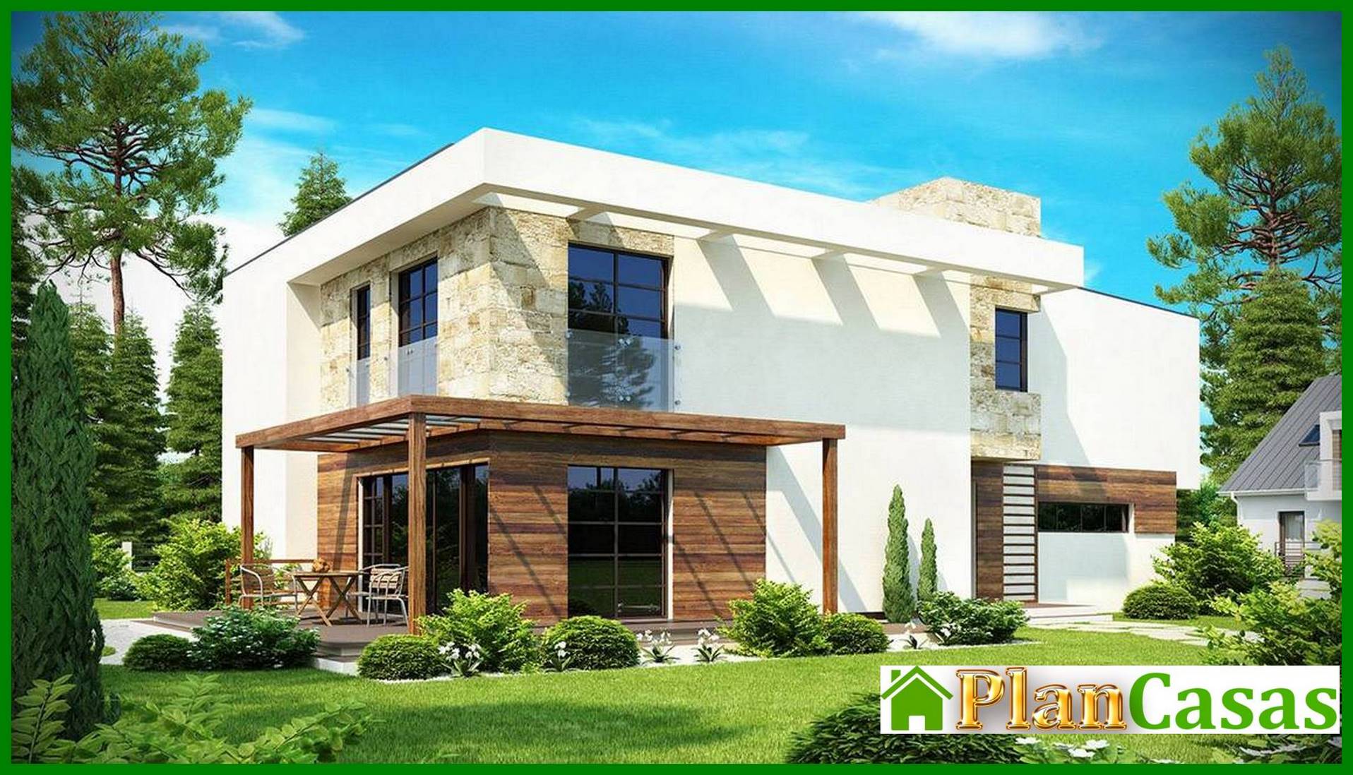 Visualization gallery - The project of a two-story modern cottage with a garage for two cars