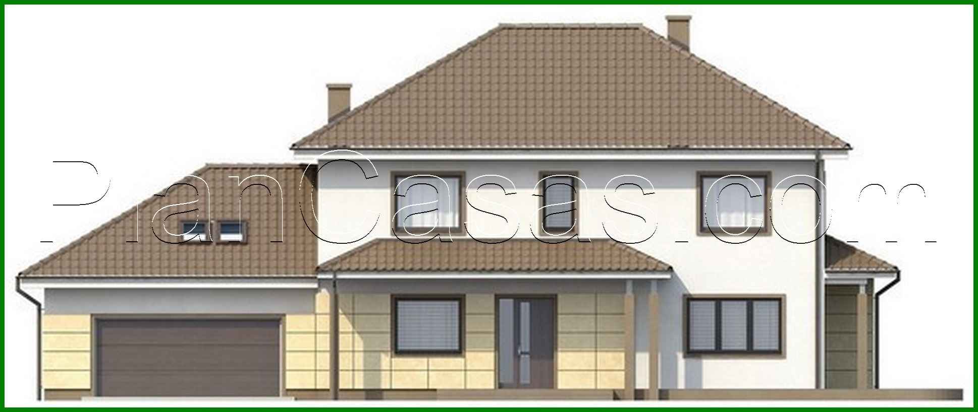 Visualization gallery - The project of a two-story cottage with a garage and a multi-pitch roof