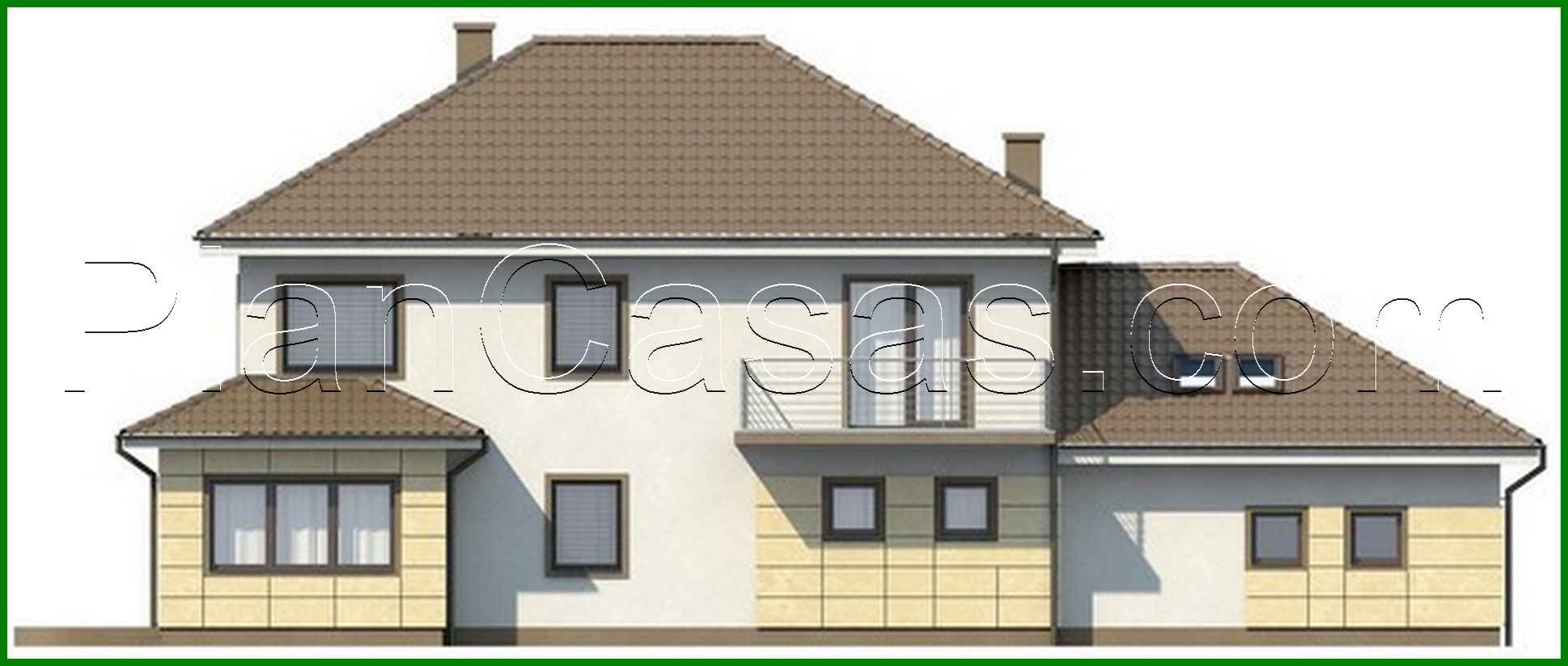 Visualization gallery - The project of a two-story cottage with a garage and a multi-pitch roof