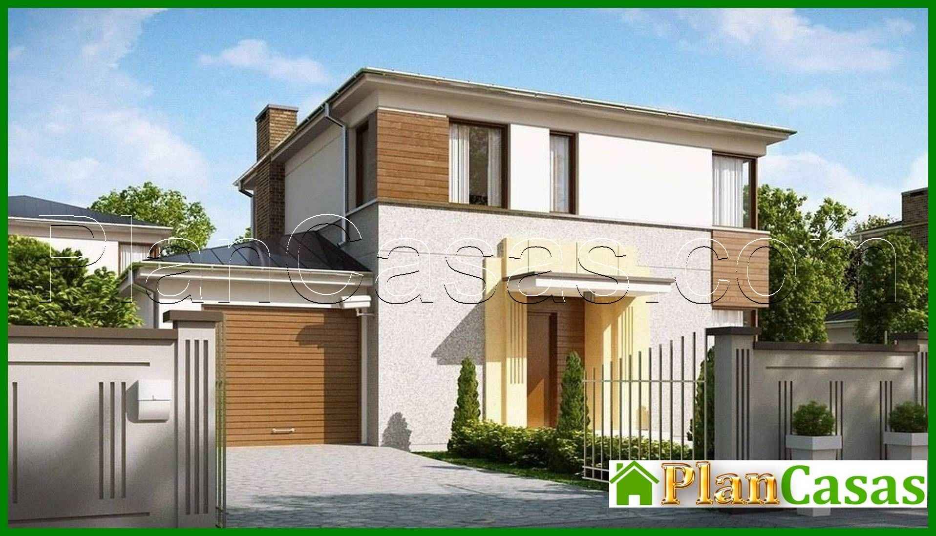 Project of a two-story modern house with three bedrooms and a garage house plan
