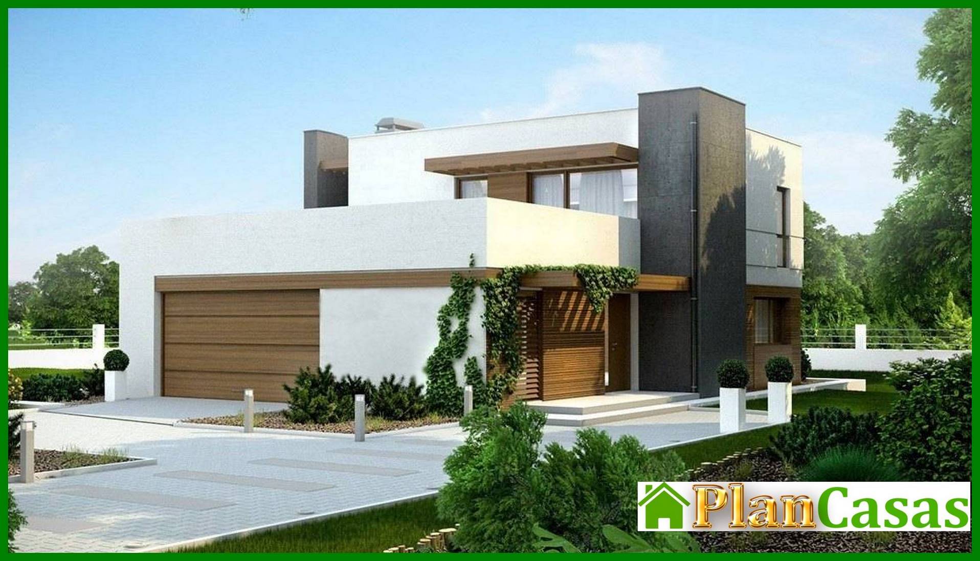 Project of a modern cottage with a terrace and a garage for 2 cars house plan