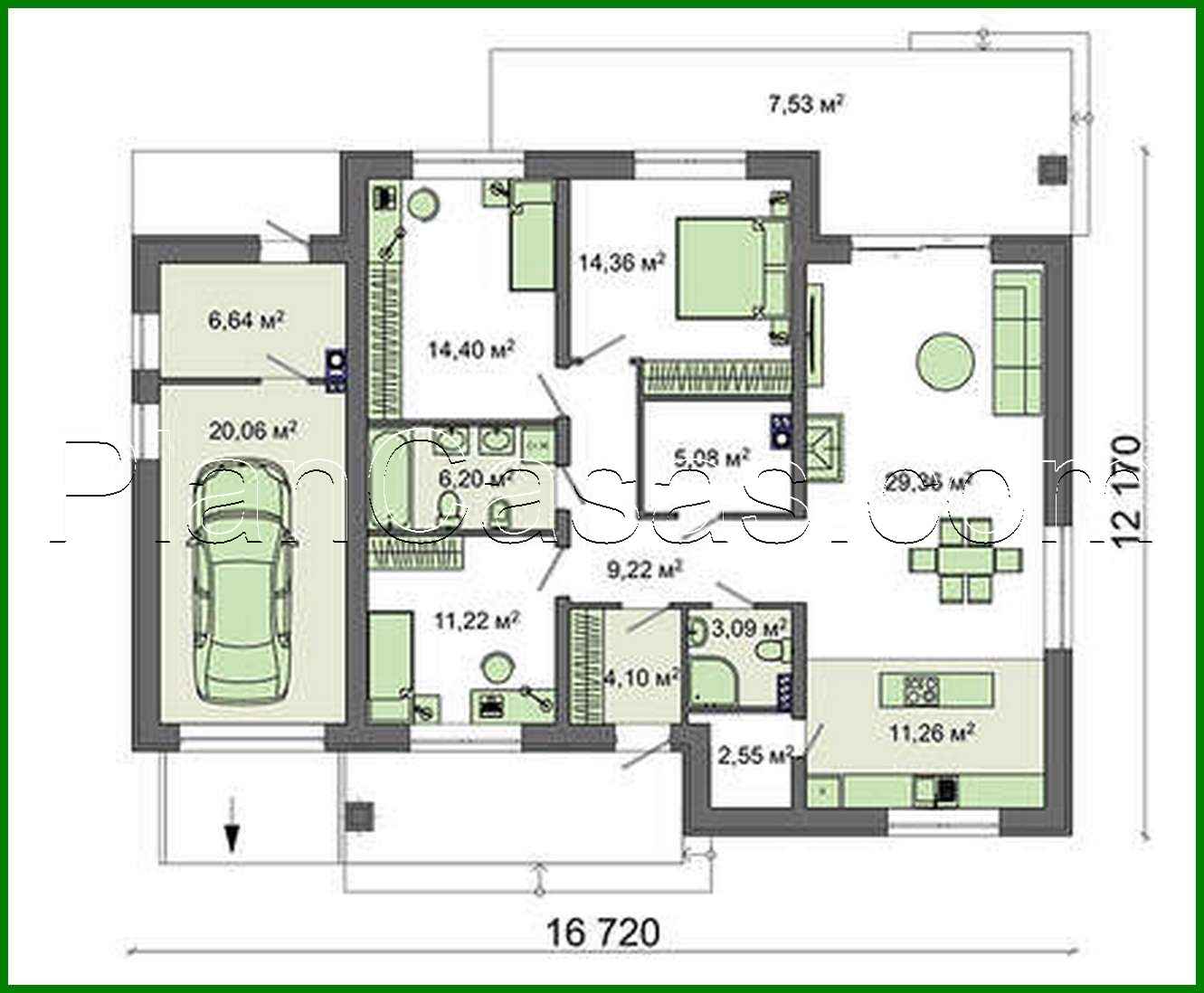 Visualization gallery - The project of a one-story cottage with an attic provided