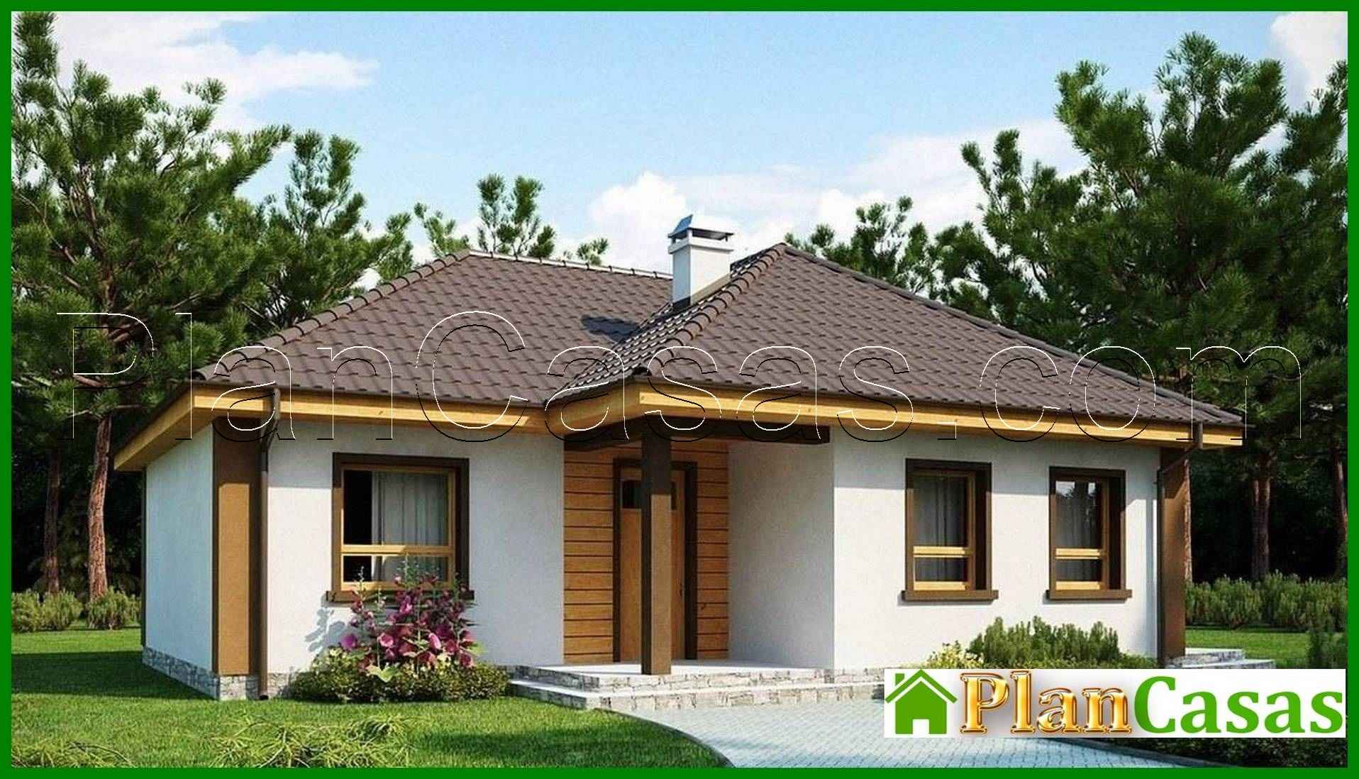 Project of a small one-story house with three bedrooms house plan