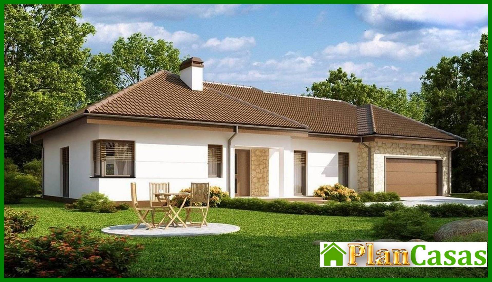 The project of a one-story cottage with a garage for two cars and utility room house plan