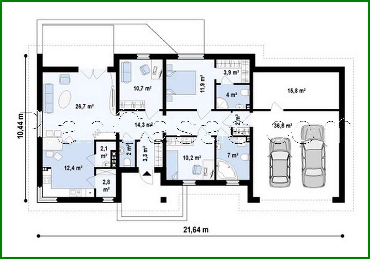 Visualization gallery - The project of a one-story cottage with a garage for two cars and utility room