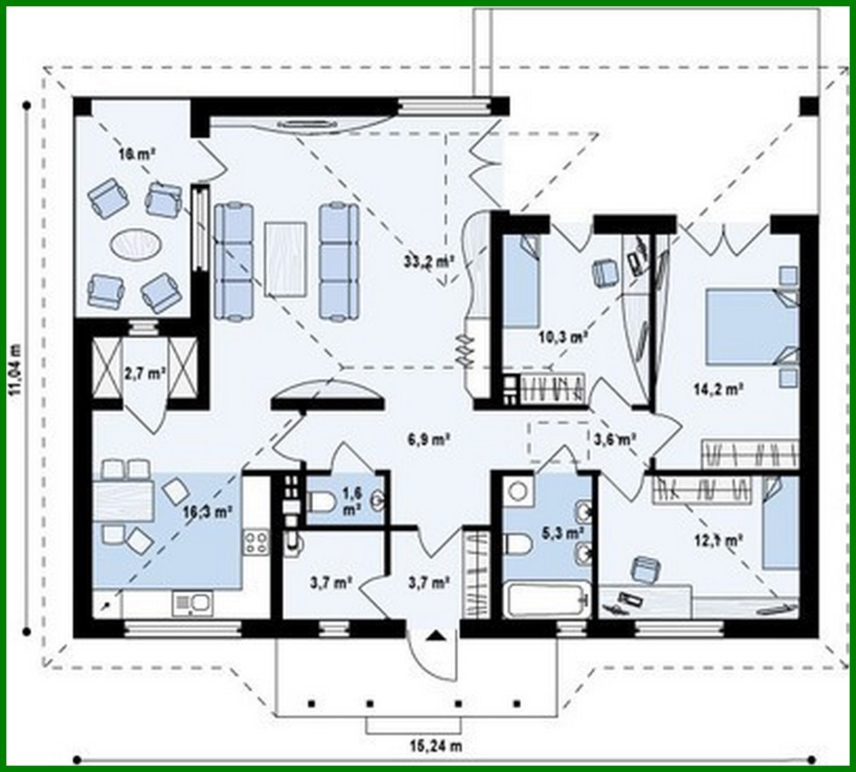 Visualization gallery - One-storey cottage project with a greenhouse and a terrace