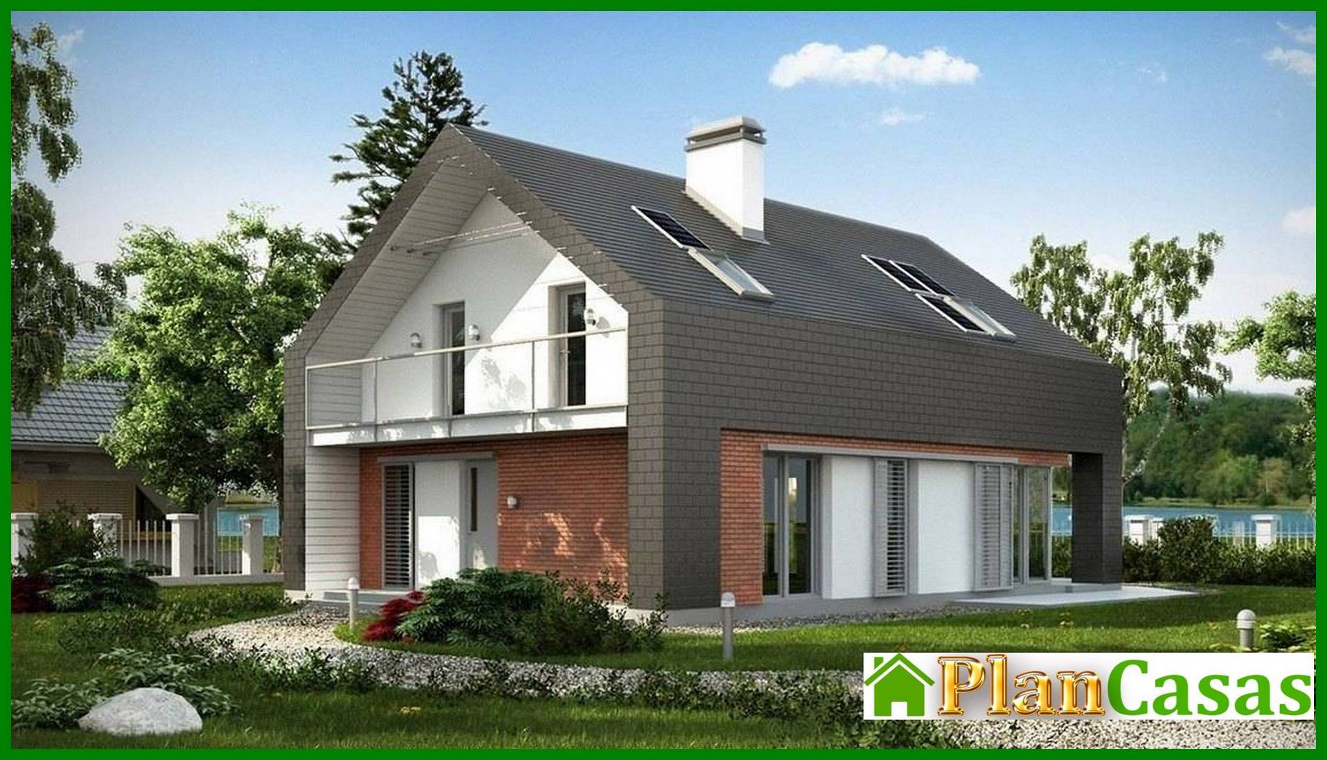 A project of a practical cottage with an unusual attic and a brick facade house plan