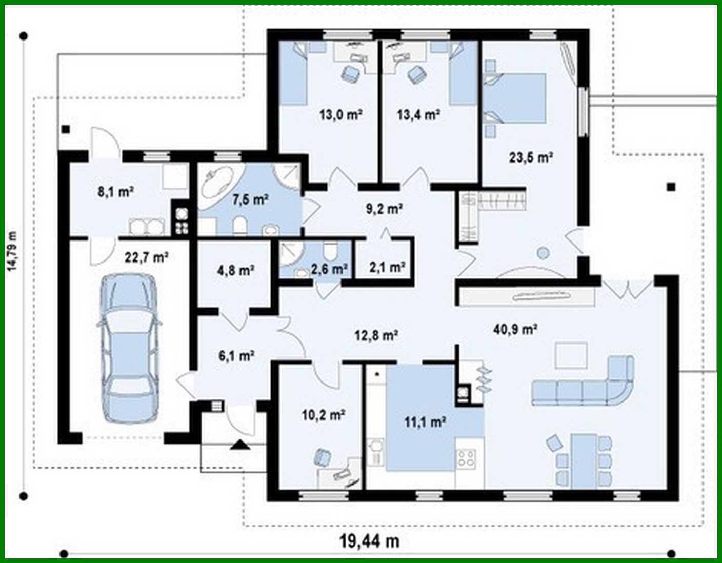Visualization gallery - The project of a one-story spacious comfortable house with a gable roof and a garage for 1 car