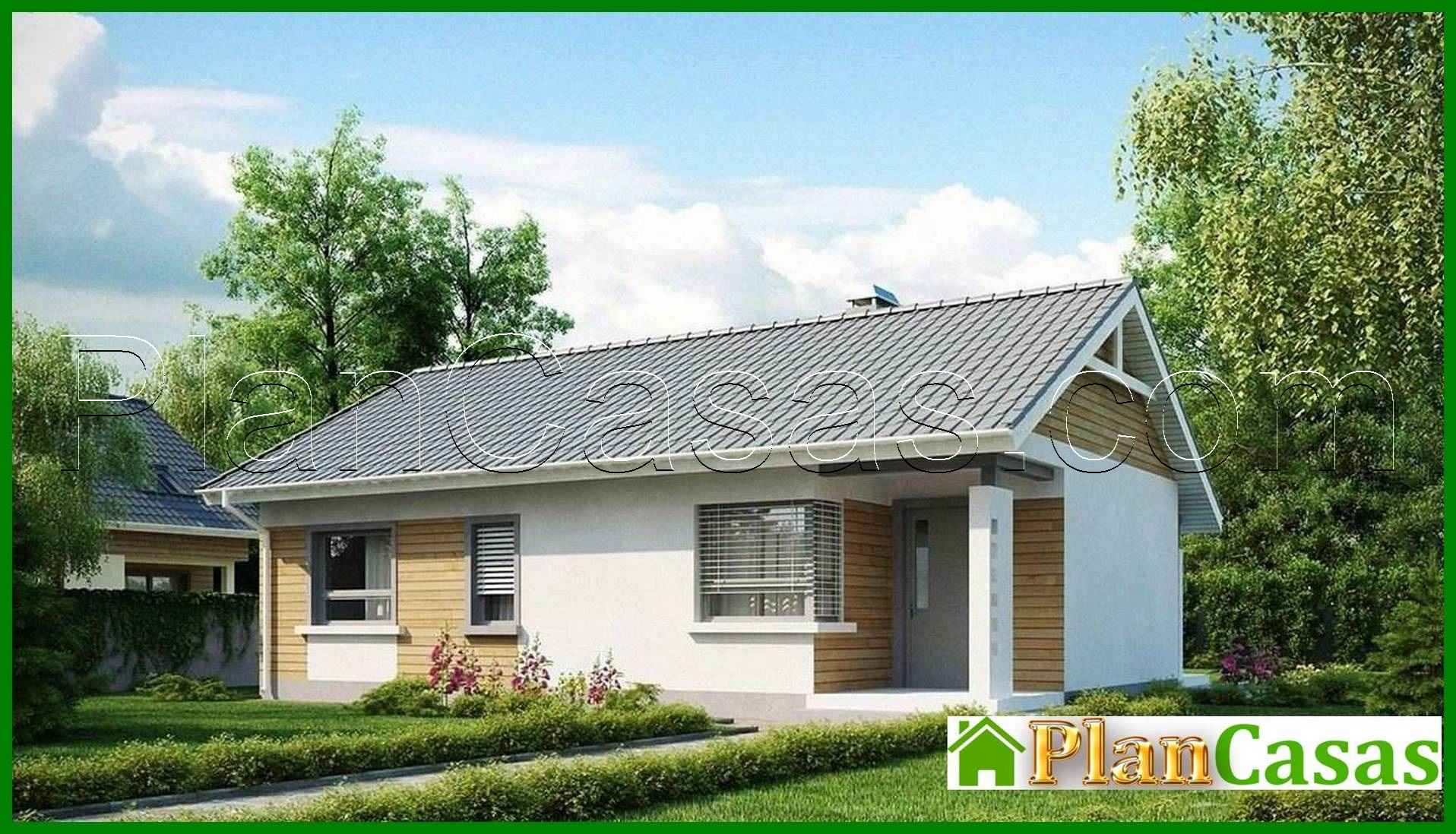 The project of a compact one-story house with a corner kitchen window house plan