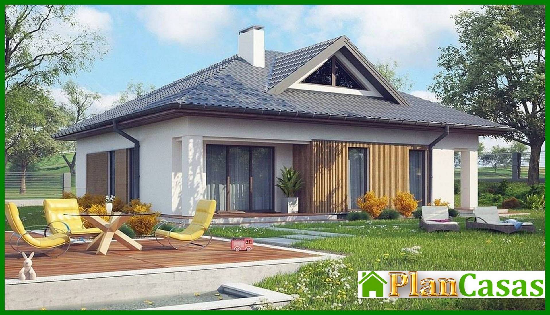 Visualization gallery - The project of a one-story cottage with an original facade and a four-pitched roof