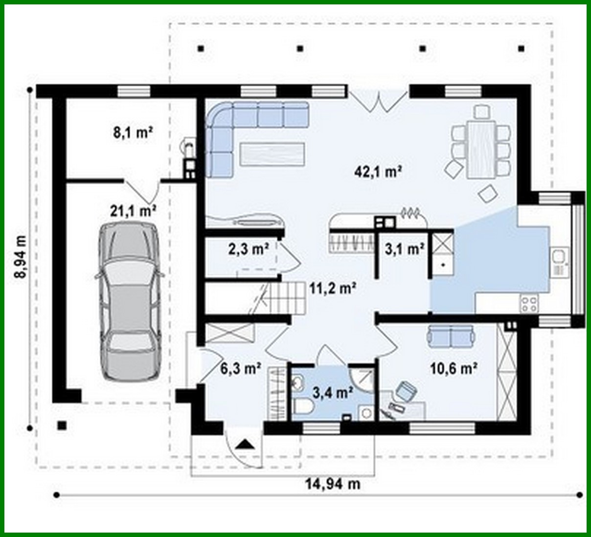Visualization gallery - Project of a small one-story house with a terrace above the garage
