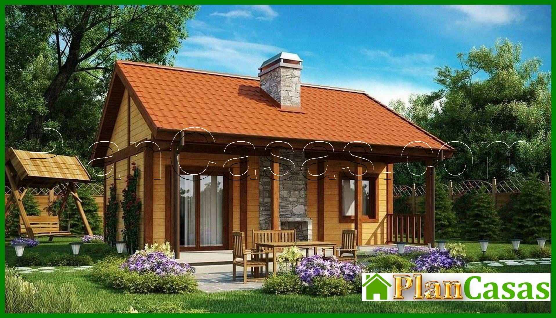 The project of a small budget one-story house with a wooden facade house plan