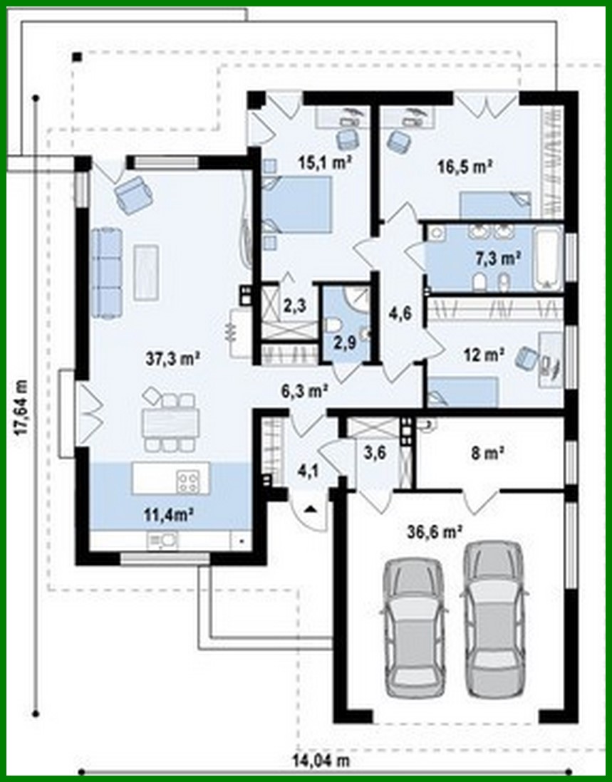 Visualization gallery - Single-storey house project with frontal garage