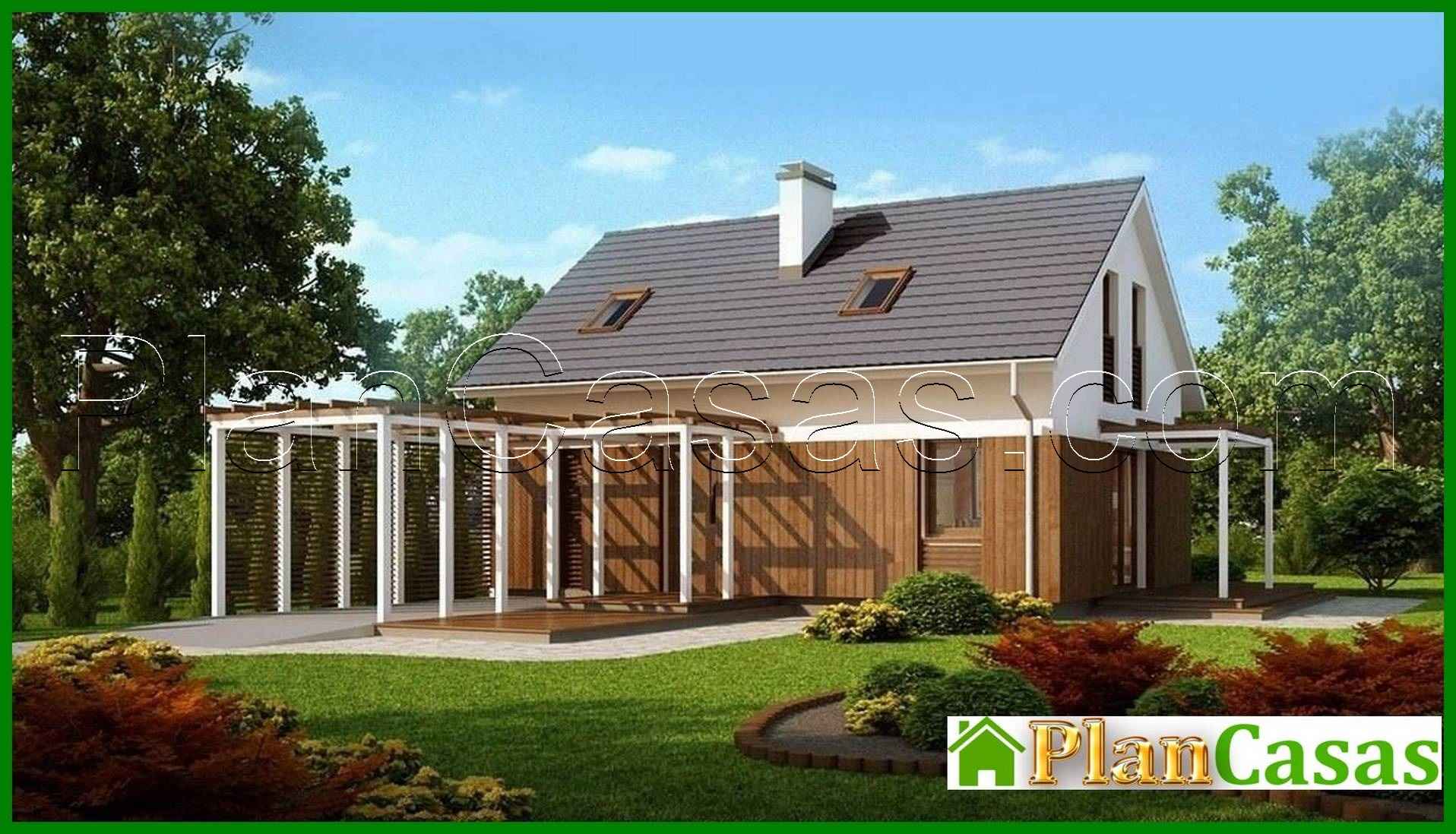 Visualization gallery - Cottage project with an attic, gable roof and wooden facade