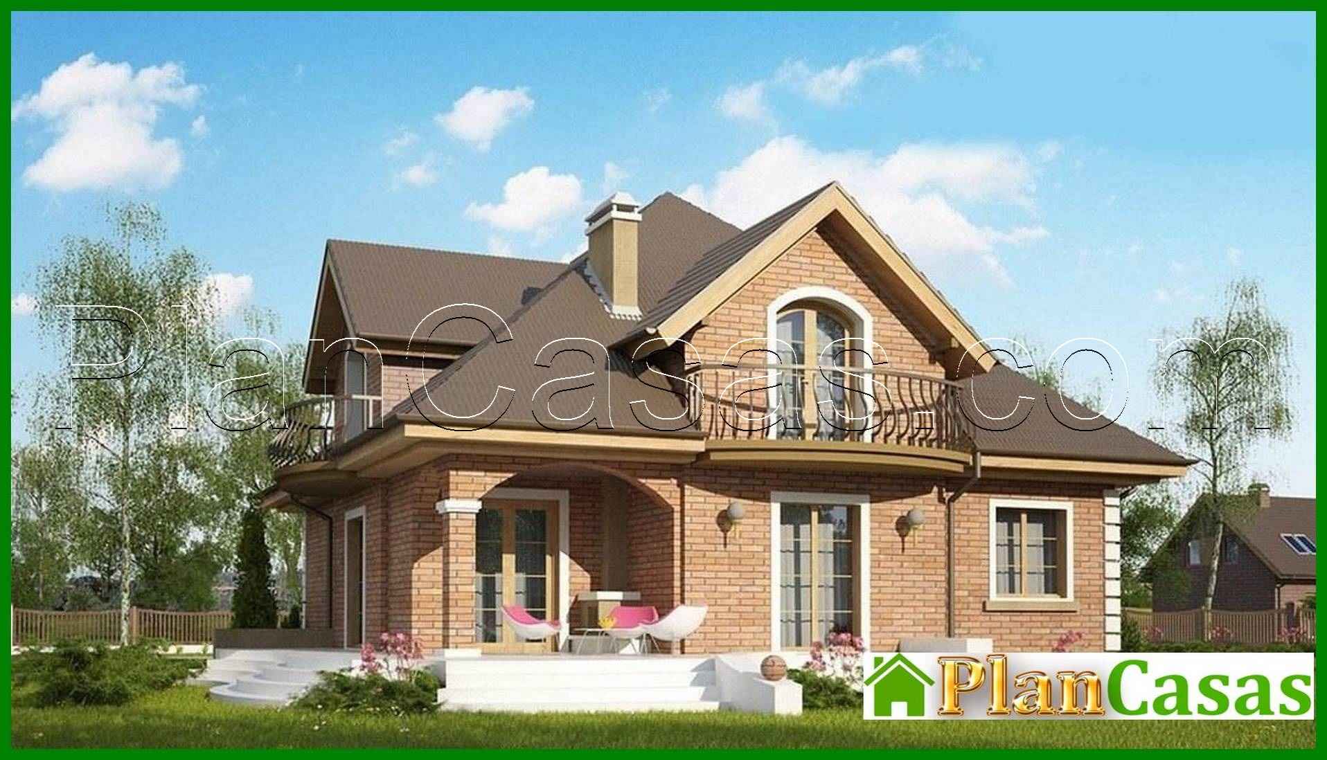 The project of a cottage with an attic and a brick facade house plan