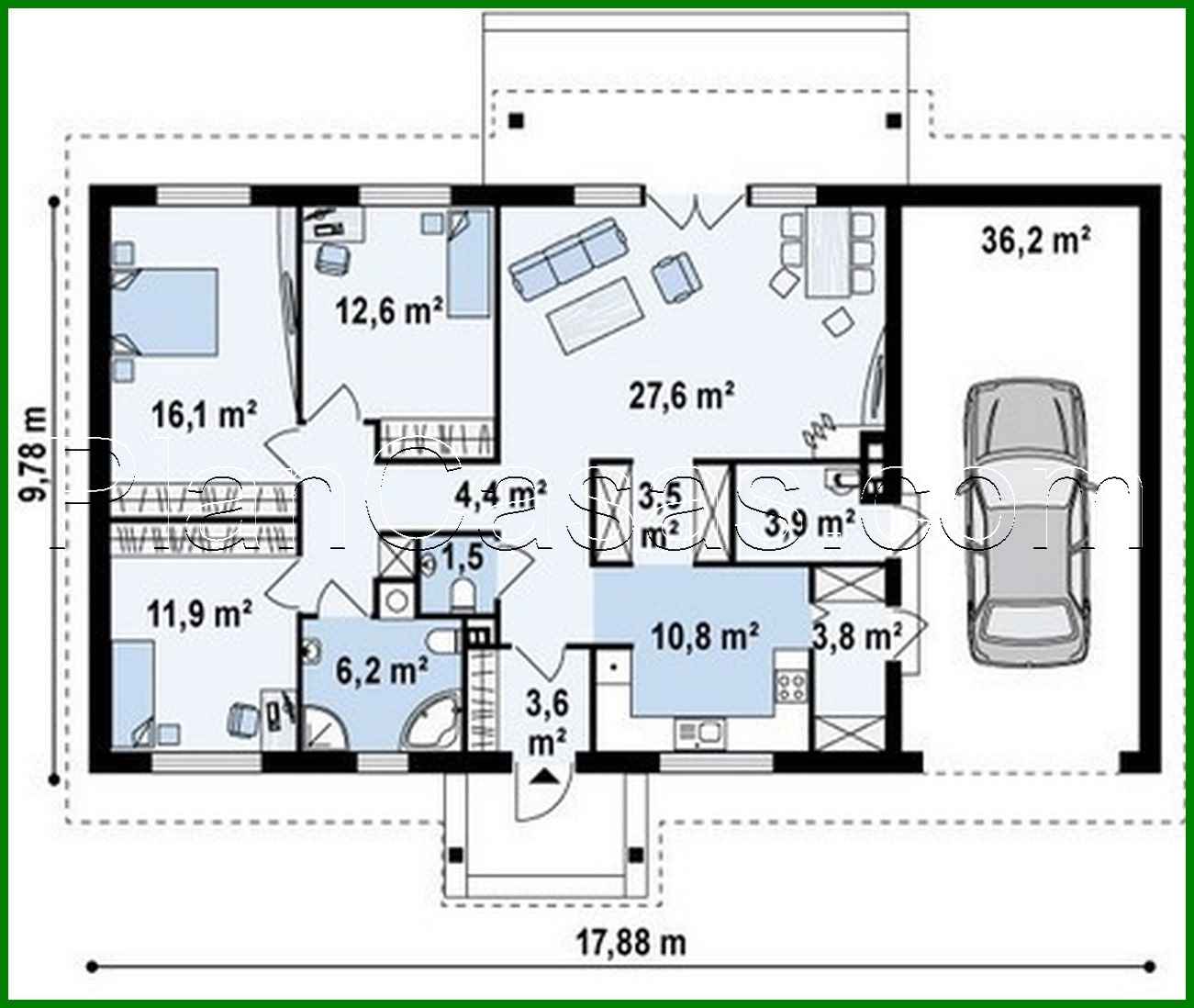 Visualization gallery - The project of a one-story country cottage with a garage