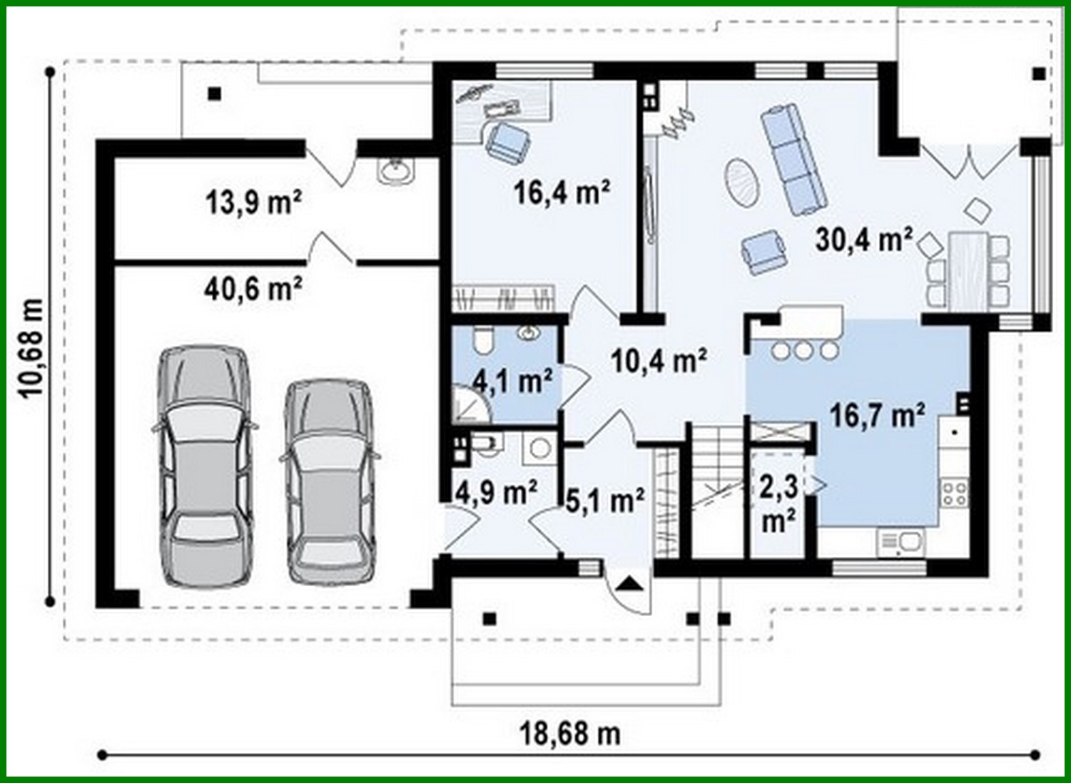 Visualization gallery - The project of a two-story cottage with a garage for two cars