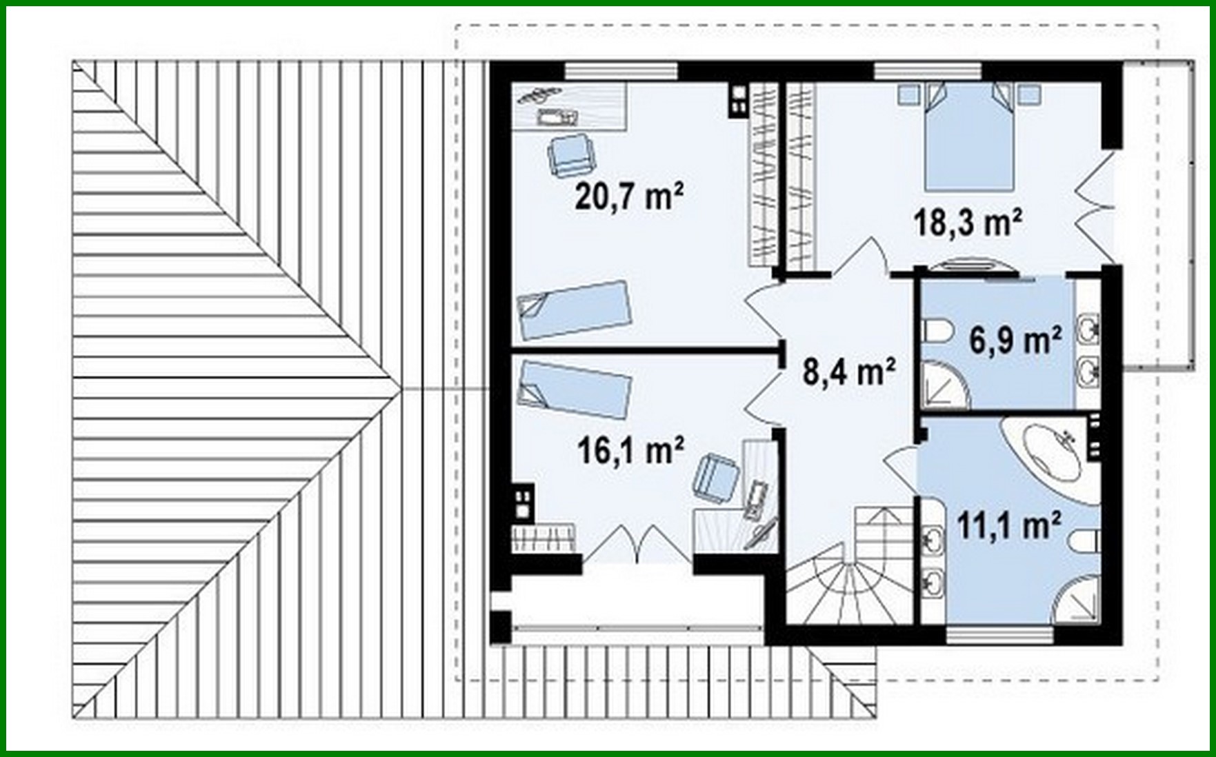 Visualization gallery - The project of a two-story cottage with a garage for two cars