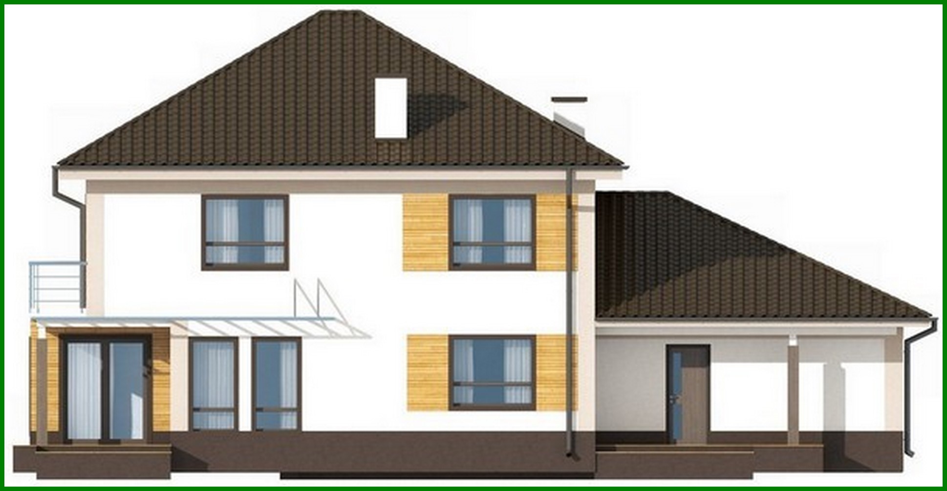 Visualization gallery - The project of a two-story cottage with a garage for two cars