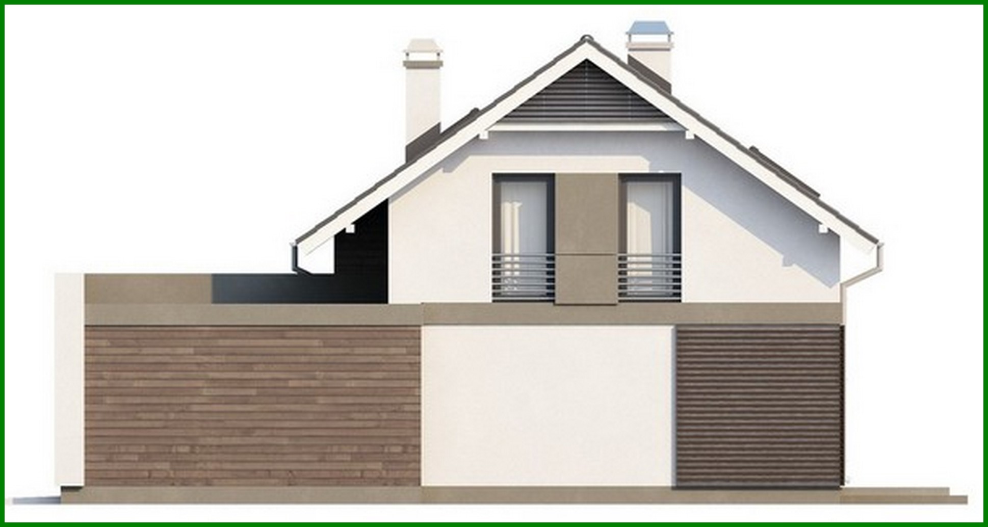 Visualization gallery - The project of a cottage with an attic, with a frontal garage