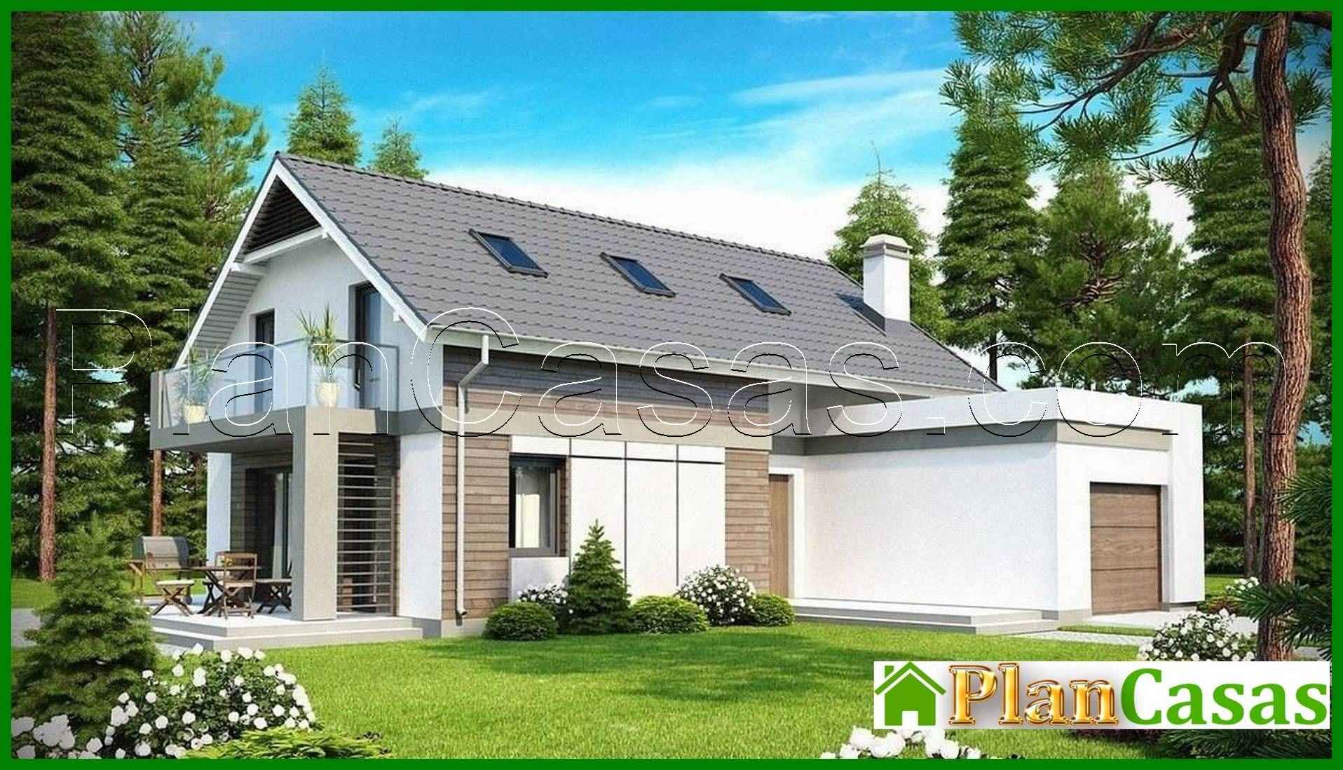 Visualization gallery - The project of a cottage with an attic, with a frontal garage