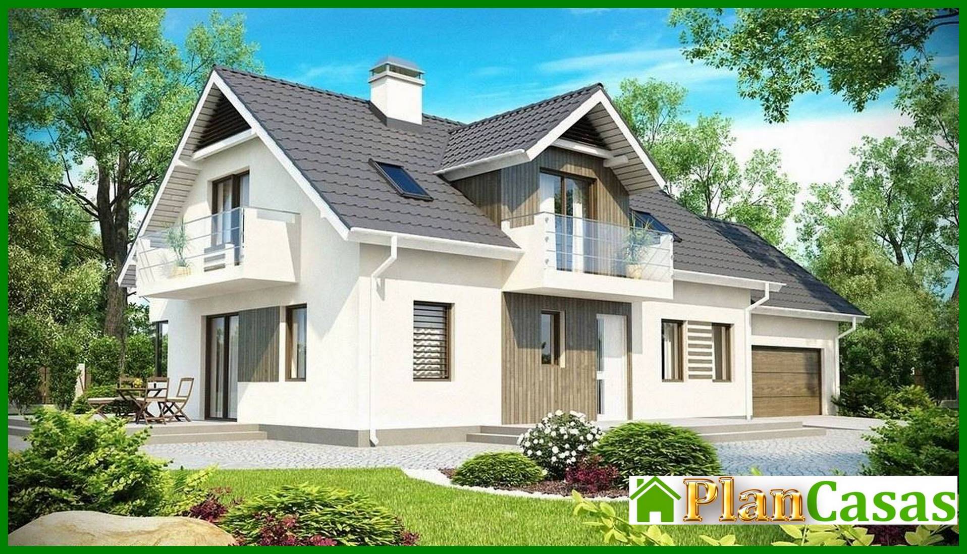 Project of a large cottage with a garage, an attic and an additional bedroom house plan