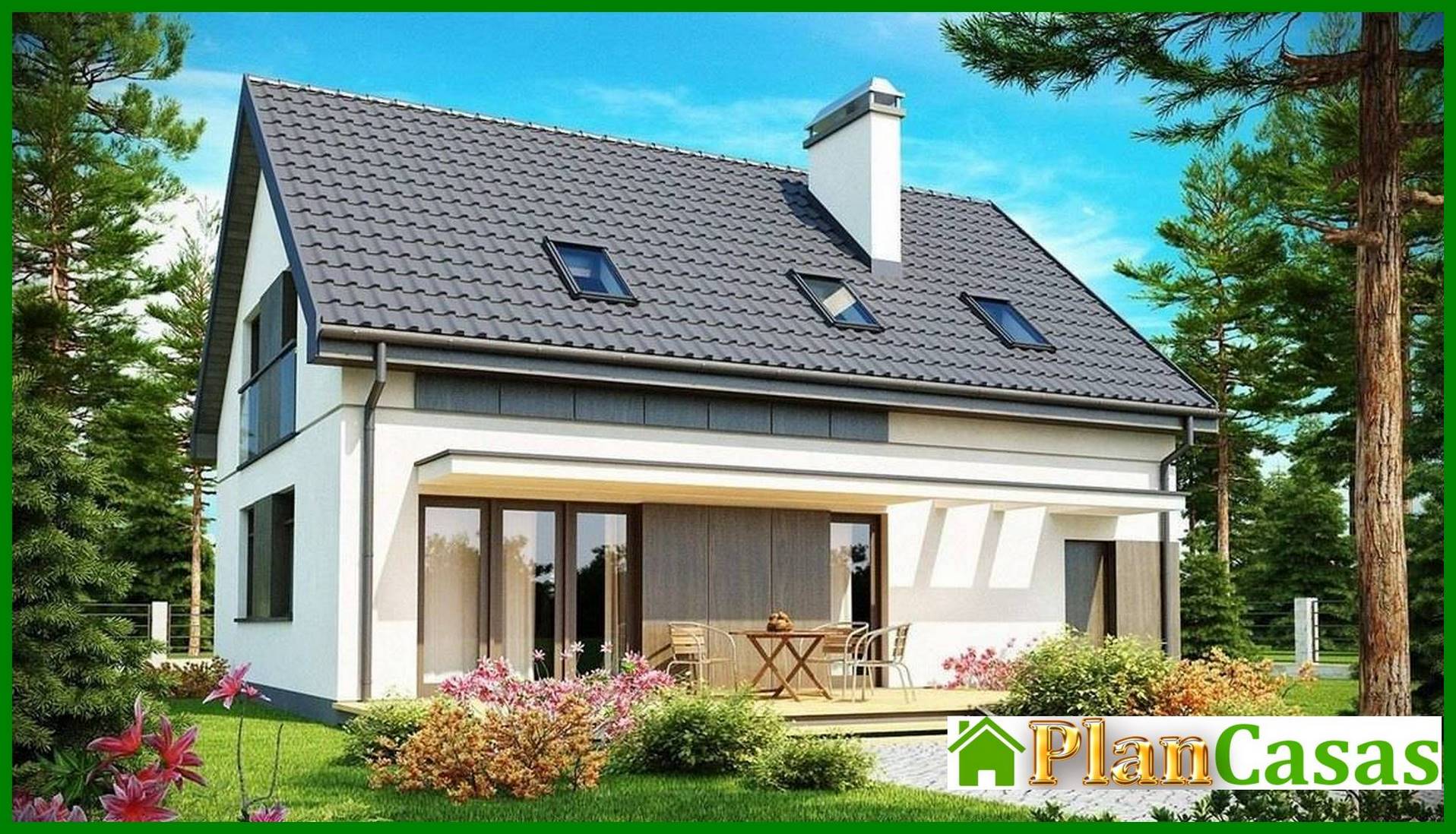 Project of a traditional cottage with a built-in garage house plan