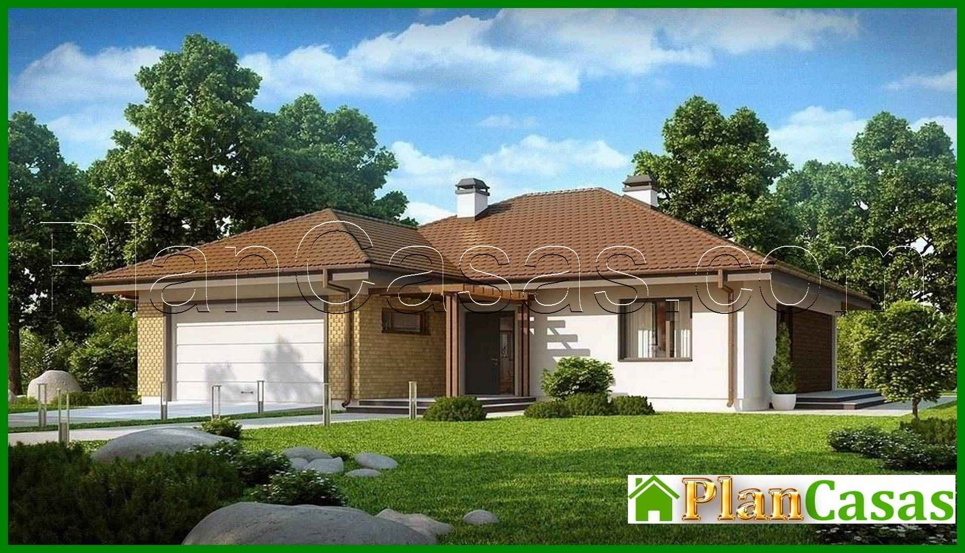 Visualization gallery - One-storey cottage project with a garage for two cars and a large utility room