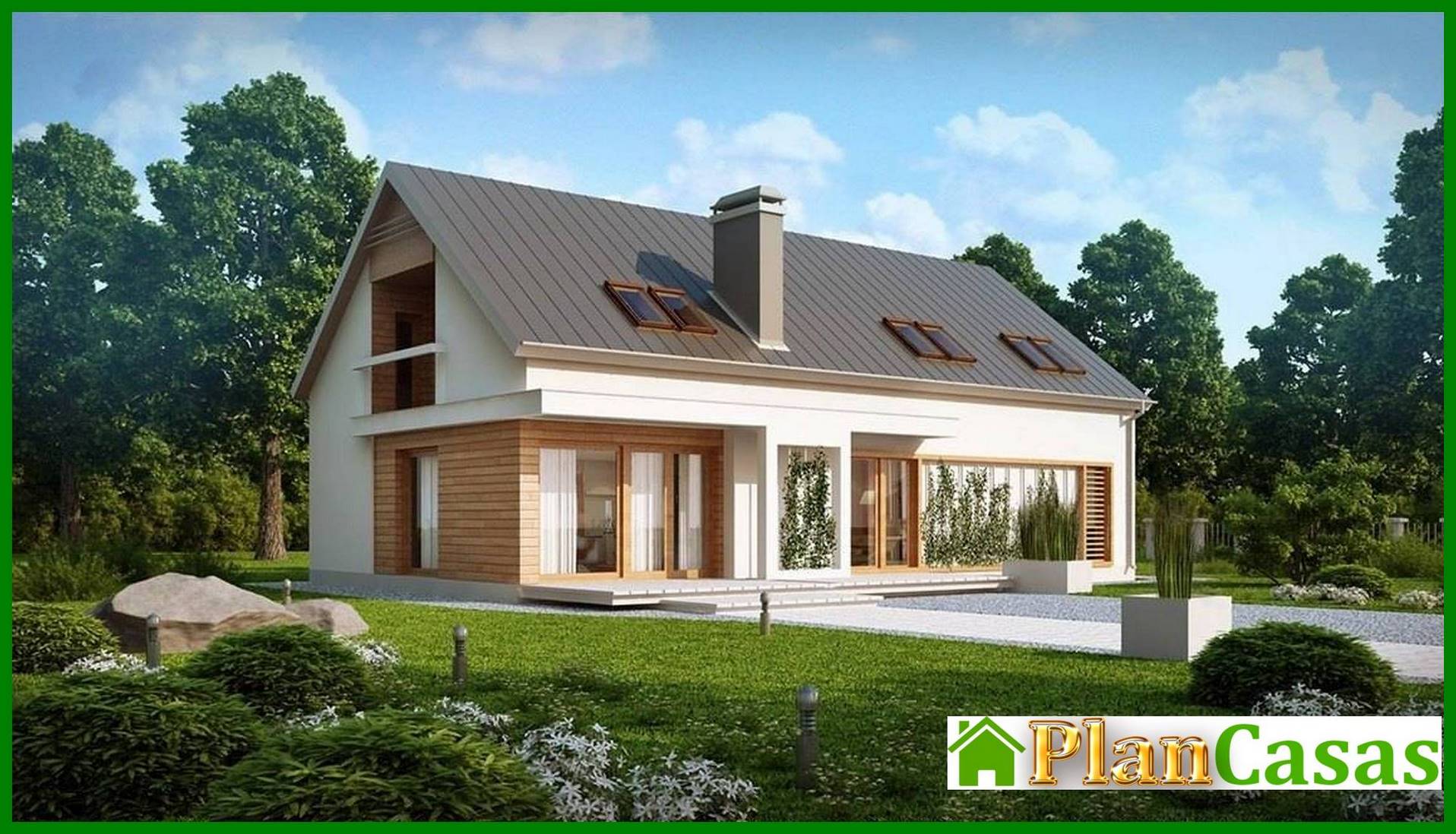 Visualization gallery - House project with a gable roof and a garage for two cars