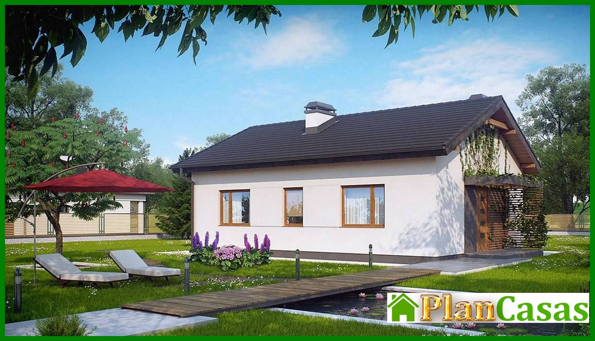 Visualization gallery - The project of a small one-story house with a convenient side entrance