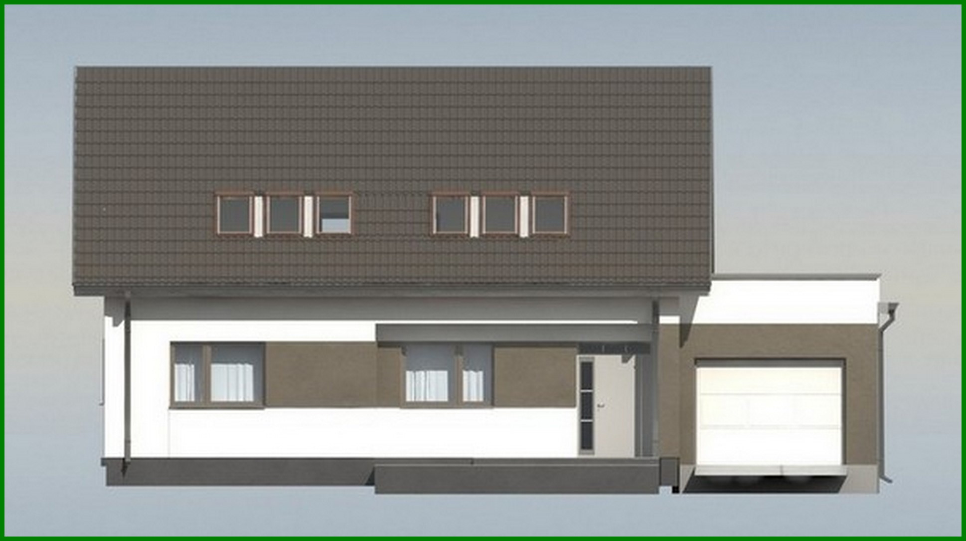 Visualization gallery - The project of a one-story house with an attic and a large front window in the living room