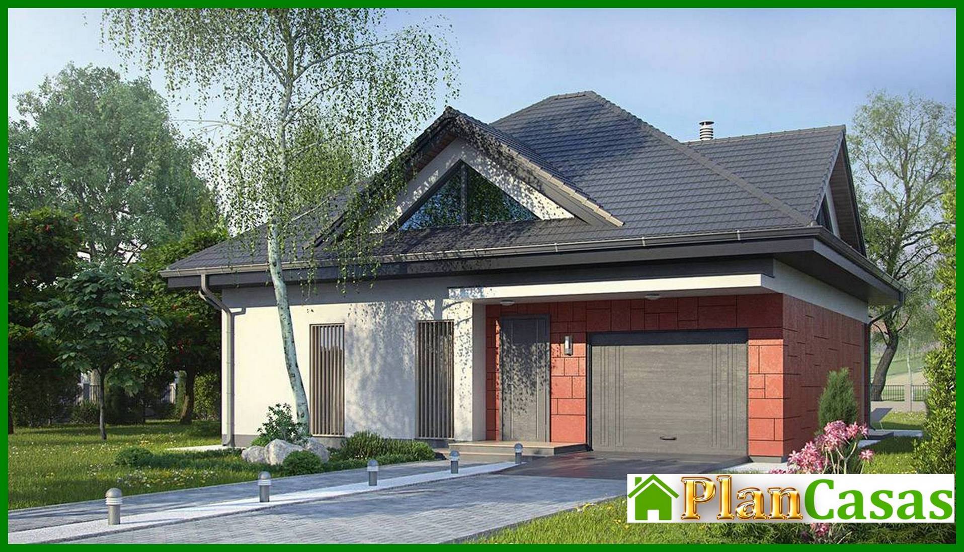 House project with integrated garage and glazed living room house plan
