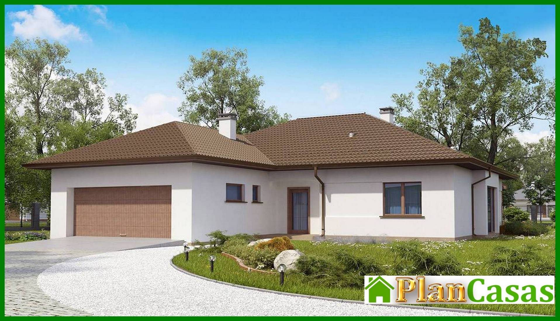 Project of a comfortable one-story house with a garage for two cars house plan