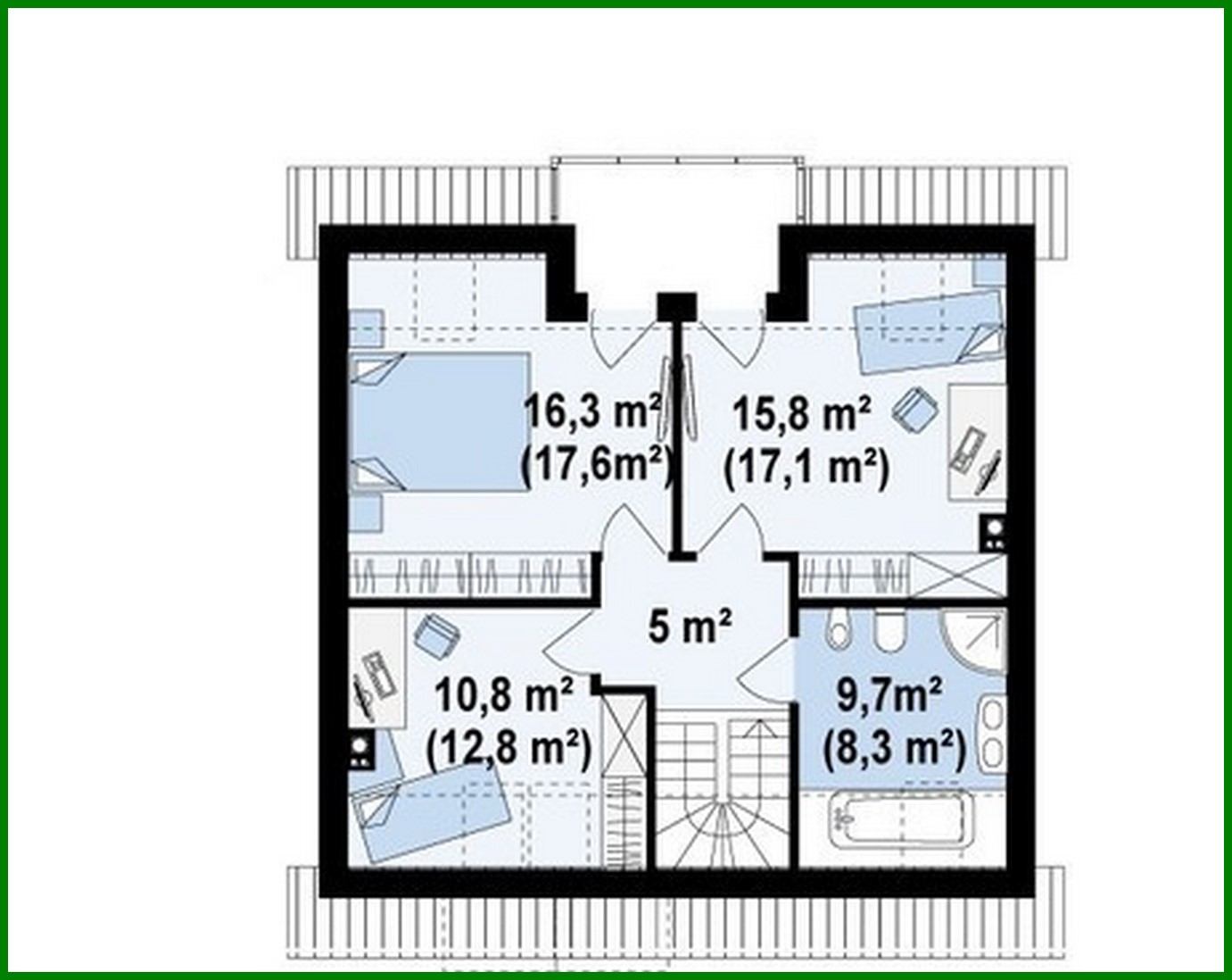 Visualization gallery - House project with attic, balcony, and kitchen from the garden