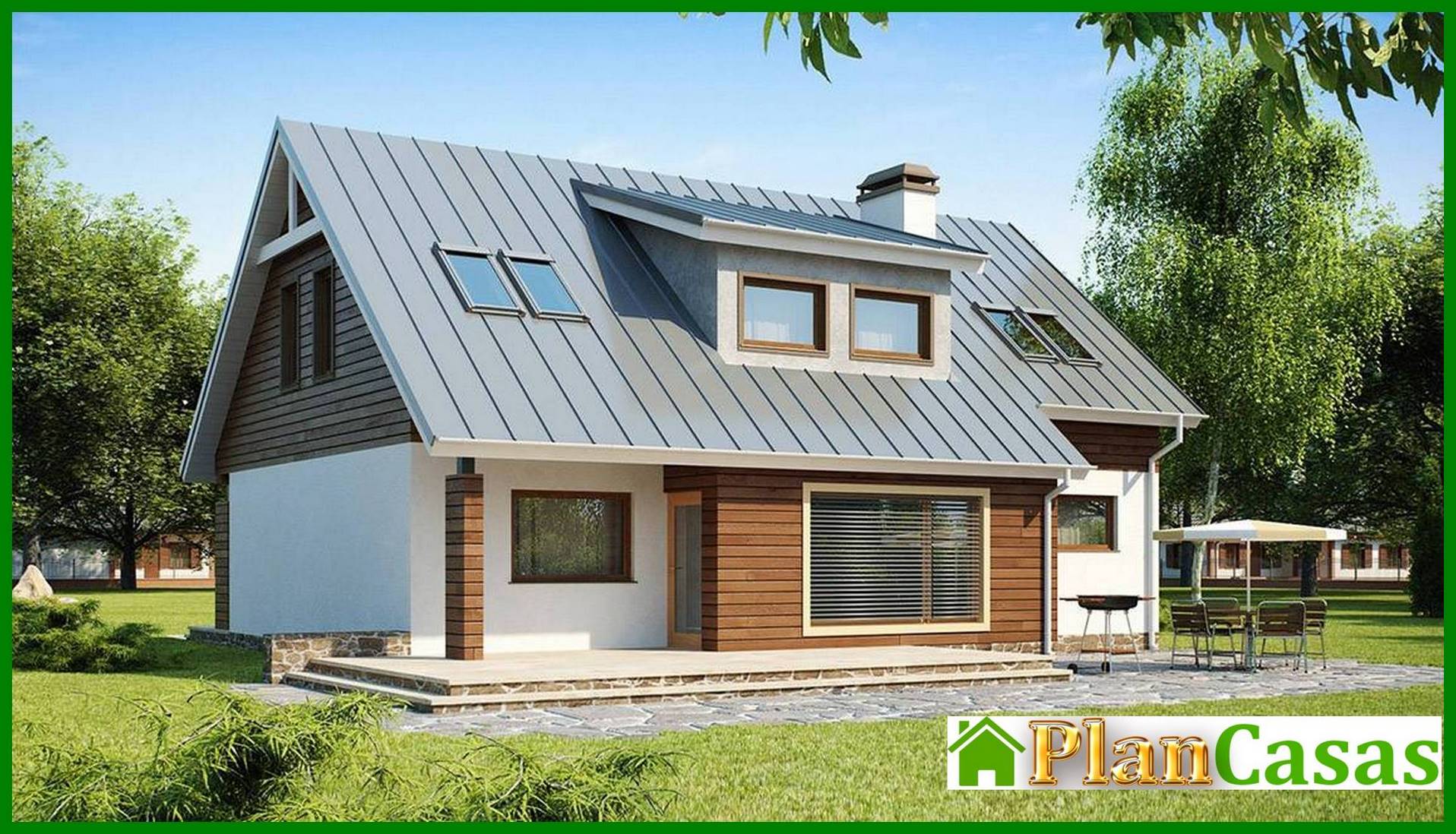 House project with an attic and an additional bedroom on the ground floor house plan