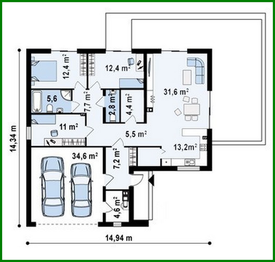 Visualization gallery - Project of a stylish one-story house with a large garage for 2 cars