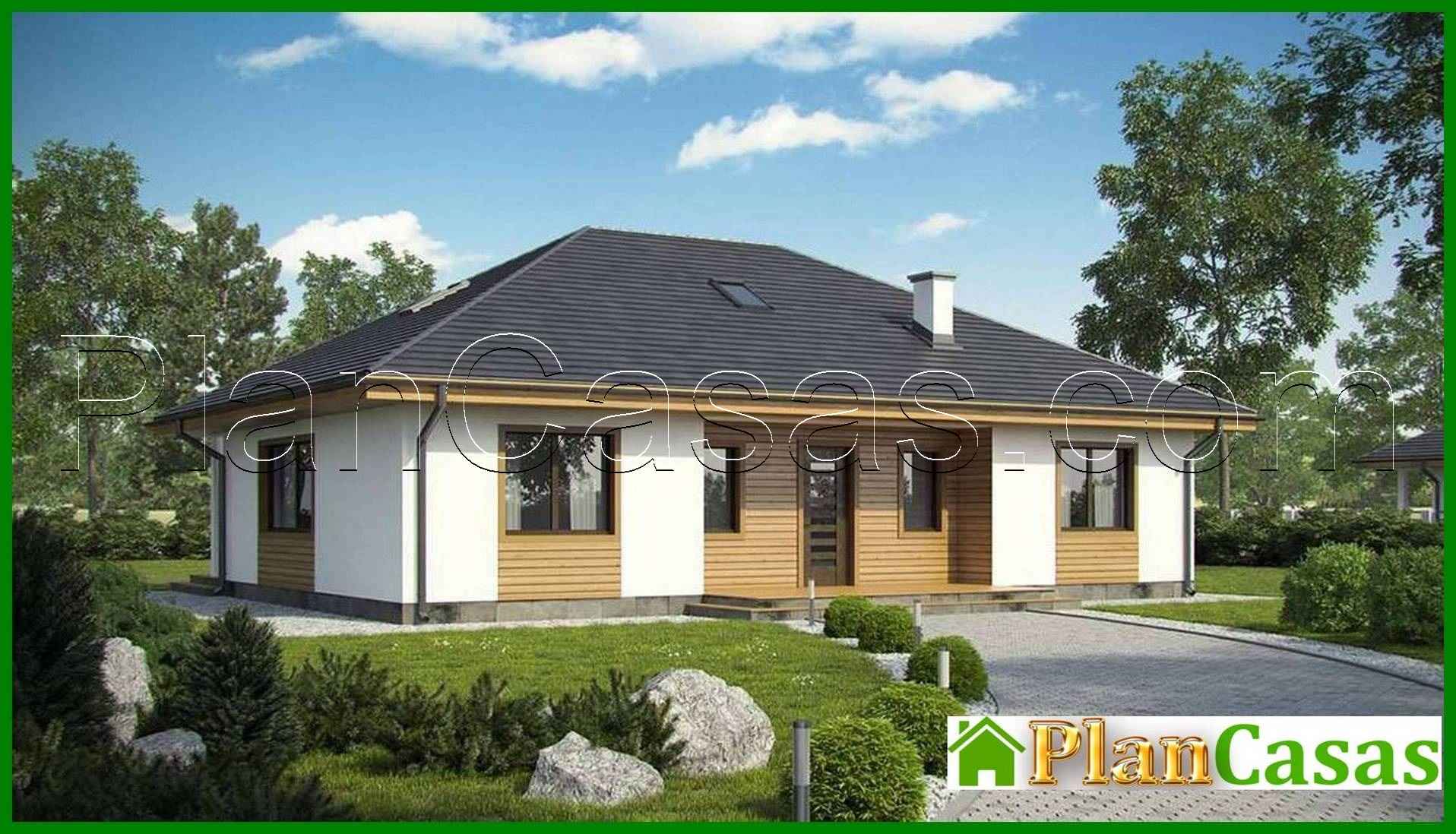 The project of a one-story classic-style house with a four-gable roof house plan